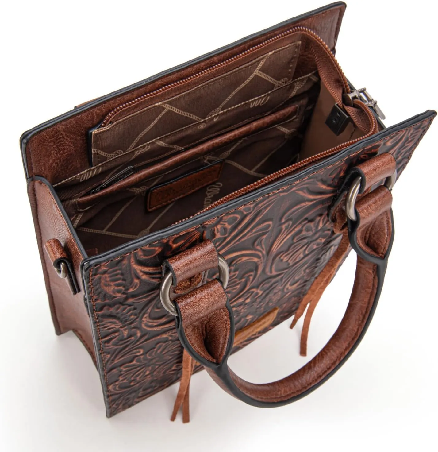 Wrangler Small Crossbody Bag for Women Tooling Top Handle Handbags and Mini Tote Bag