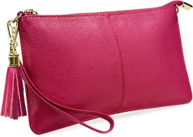 YALUXE Genuine Leather Wristlet Handbags Purses Cell Phone Pocket Clutch Wallet Crossbody Bags for Women