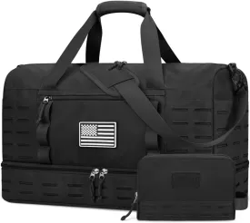 ZOMFELT Travel Bag for Men, Tactical Gym Duffle with Shoe Compartment & Toiletry Bag, Waterproof Carry On Weekender with Molle System for Overnight Trip, Tactical Use, Flight Approved, Black